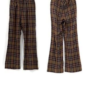 Tiny Multicolor Plaid Pleated Front Wide Leg Natural Slubs Trouser Pants Size 4